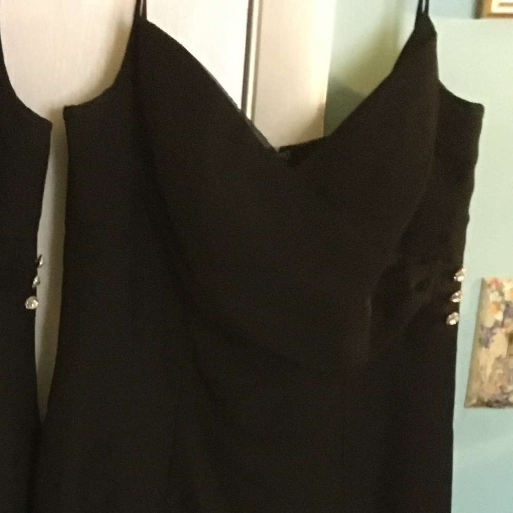 black chiffon top layer.  flowy gown